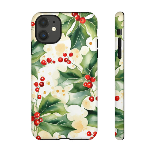 Christmas Holly on a Golden Background - Impact Resistant Phone Case iPhone 11 Matte